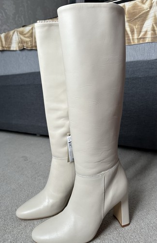 Mango leather beige knee high - beige,