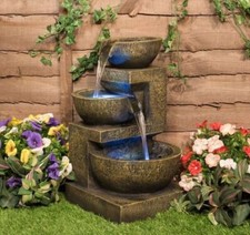 3 Tier Cascading Water Feature Kendal Lights Outdoor Use Self Contained 48cm