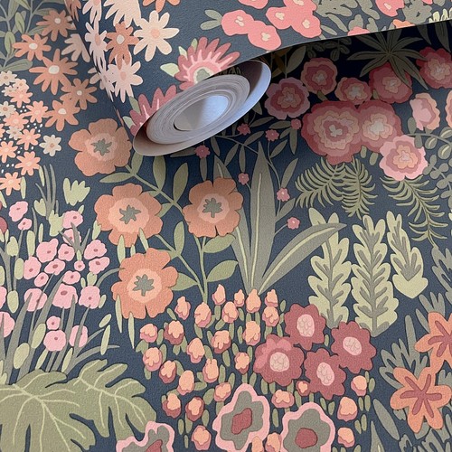 Navy multi floral wallpaper - multi,