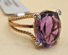 Vintage 9k Rose Gold Amethyst & Diamond Cocktail Ring Size N 1/2