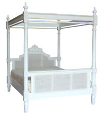 Charlotte French Four Poster Bed | Rattan Headboard & Footboard | Antique White