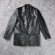 Zara Womens Faux Leather Blazer Size M Oversize Bloggers Favourite Black