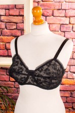 Vintage Original 60s LEJABY Bullet Bra Black Lace Rockabella 80C