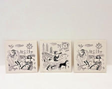 X 3 Vintage Folk Art Tiles