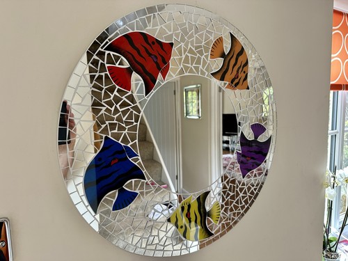 Fish mosaic mirror 60cm round - 60cm,