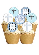 Cake Toppers Christening Baby Boy 12 Pre-Cut Edible Wafer Paper Decorations
