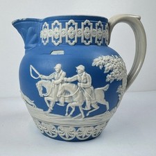 Copeland Spode Jasper-Dip Blue & White Hunting Scene Pitcher / Jug England 3.5in