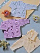 (107) CROCHET PATTERN - TEXTURED PANELS BABY CARDIGANS JUMPER 6 SIZES PREM - 22"