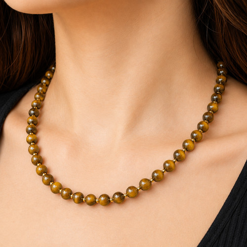 9ct gold tiger eye necklace - gold,