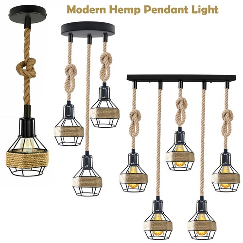 Industrial hemp rope pendant - industrial,