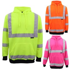 HI VIS Hooded Safety Jumper Hoodie Sweatshirt Tradie Workwear Fleece Jacket Coat