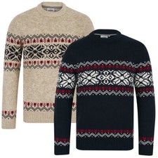 Tokyo Laundry Men's Jumper Chunky Knit Nordic Fair Isle Style Crew Neck Sweater