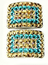 Irish Dance Heavy Shoe Buckles Golden Shadow and Aquamarine