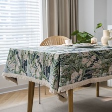Floral Machine Washable Tablecloth 140x180cm Linen Blend Wrinkle Resistant
