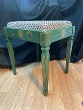 Vintage MCM Bench/Stool  Upcycled/Refurbished Hunter Green,Gold, Black & White