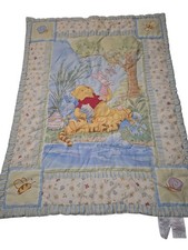 Disney Winnie Pooh Piglet Tigger Blanket Snail Bee Blue Green Hunny Leaf Flaw