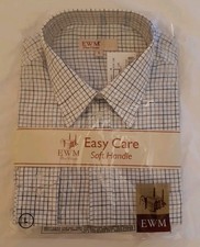 EWM Pure Classics Mens Easy Care Blue/Grey Check Shirt. Soft. Size LARGE BNWT