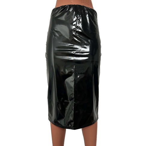 Womens vinyl bodycon midi - pu,