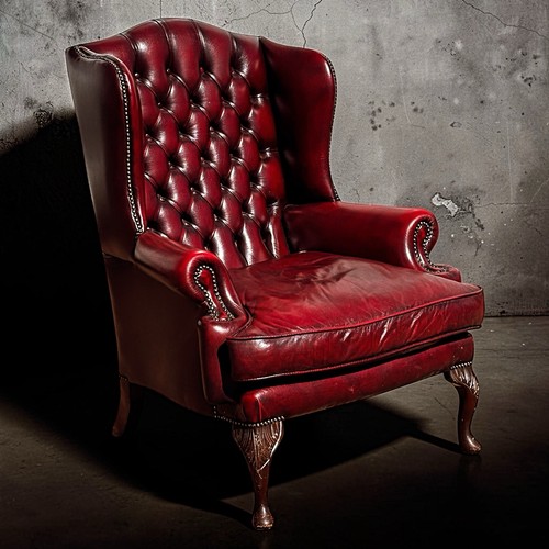 Red leather chesterfield - leather,