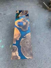 Blue Epoxy Console Table Top, Wooden Counter Desk Slab Top Kitchen & Bar Decor
