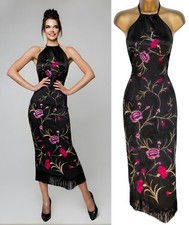 KAREN MILLEN ✩ VINTAGE BLACK ORIENTAL EMBROIDERED TASSEL PARTY DRESS ✩ UK 14