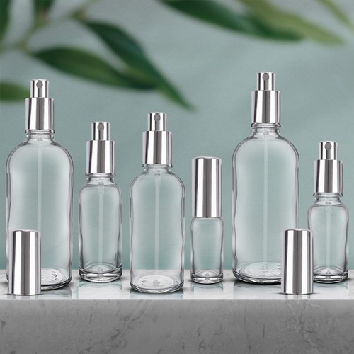Clear glass bottle with silver - bottle,