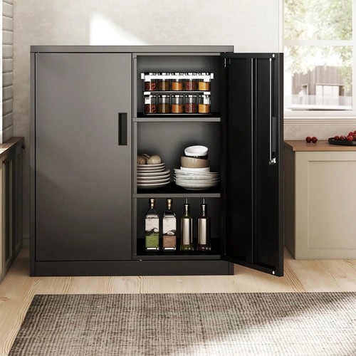 Black lockable metal storage - black,