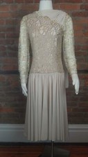 Vintage Women's Cocktail Ballroom Dance Dress Nude w/Lace Bodice Size 6
