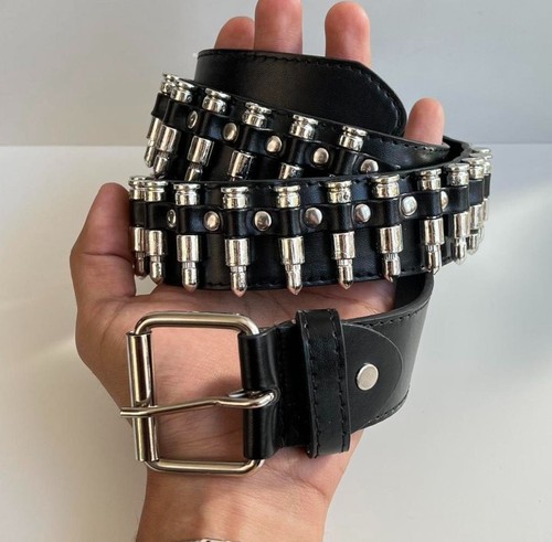 Leather bullet belt black punk - leather,