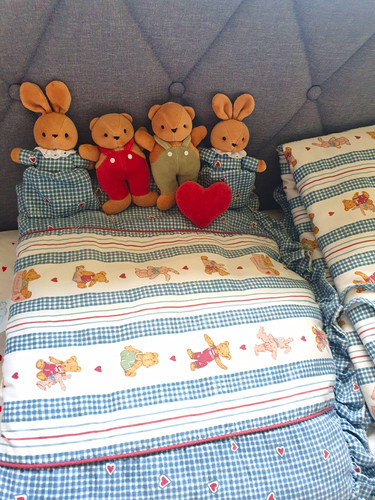 Cot bedding set blue - blue, gingham