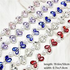 50cm Pearl Bowknot Rhinestone Crystal Ribbon Chain Trimming DIY Craft Decor
