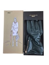Women Paul Costelloe Dark Green Leather Gloves Large In Box Brand New