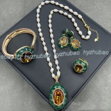 White Pearl Zultanite Crystal Gems Inlay Earrings Ring Bracelet Pendant Necklace