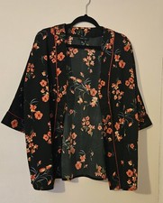 New Look, Black Red Yellow Floral Open Kimono Jacket Cover up Size L weddings 