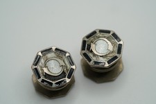 Antique B&W Art Deco Gatspy Silver Highly Detailed Inlay Cufflinks C1