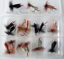 Fly Fishing FLOATING WINGED FOAM FLIES 16 Flies in FLy box #306