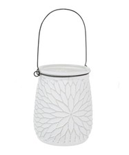 Medium Size Glass Tea Light Candle Lantern Shabby Chic White Finish 14cm X 12cm