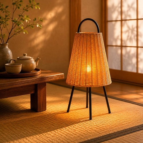 Lantern floor lamp e27 rattan - lantern,