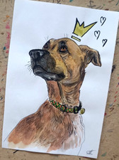 Bull Lurcher Dog Portrait Animal Original Painting Hand Painted Art 8x5.5''