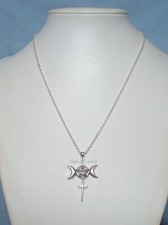 Triple Moon Athame Pentagram Pendant Wiccan Pagan Celtic 20" Chain Necklace