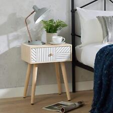 Bedside Table 1 Drawer Carving Design Pine Scandi Wooden Legs Bedroom Furniture