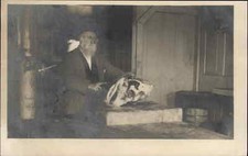 Old Man Butcher Cutting Meat Saws Labor Occupation Real Photo Postcard c1910