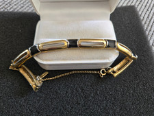 Vintage Monet Bracelet Gold Bar Bracelet with Chain Signed Monet Black & Gold