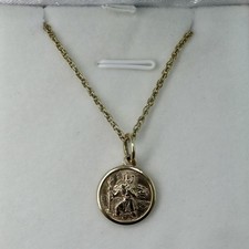 9ct Gold Double Sided St Christopher Pendant Necklace 18 Inch 4.77g Land Air Sea