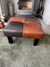 Footstool Small multicolour Real Leather Ottoman Seat Pouffe Foam Wood Legs