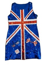 Union Jack Sequin Dress Ladies Bow Headband Glasses & Tattoos Fancy Dress