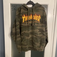 Thrasher Magazine Flame Hooded Sweatshirt Forest Camo Size M READ DESCRIPTION 