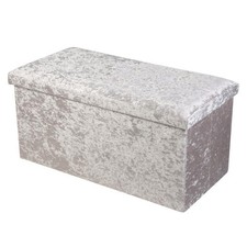 Crushed Velvet Rectangle Ottoman Storage Bench Elegant Padded SeatHidden Stoarge