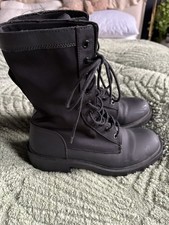 Zara Black FauxLeather FABRIC  Ankle Boots Size UK 6 EU 39 Chunky High 