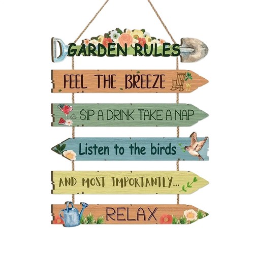 Garden rules wood sign - wood, rustic